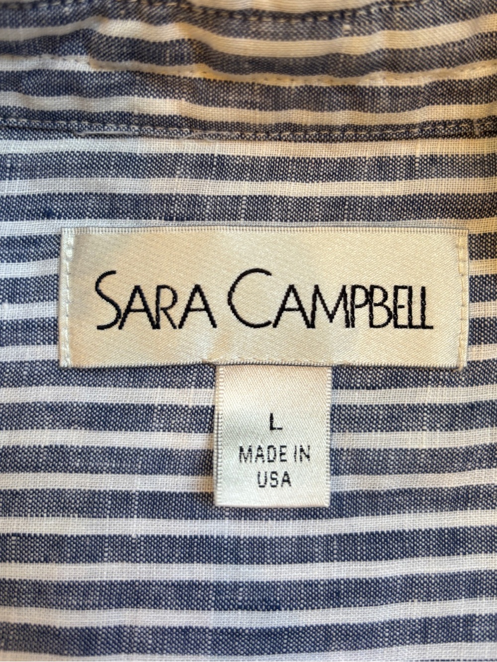Sara Campbell Blue and White Striped Sleeveless Button-Front Dress - Picture 3 of 4